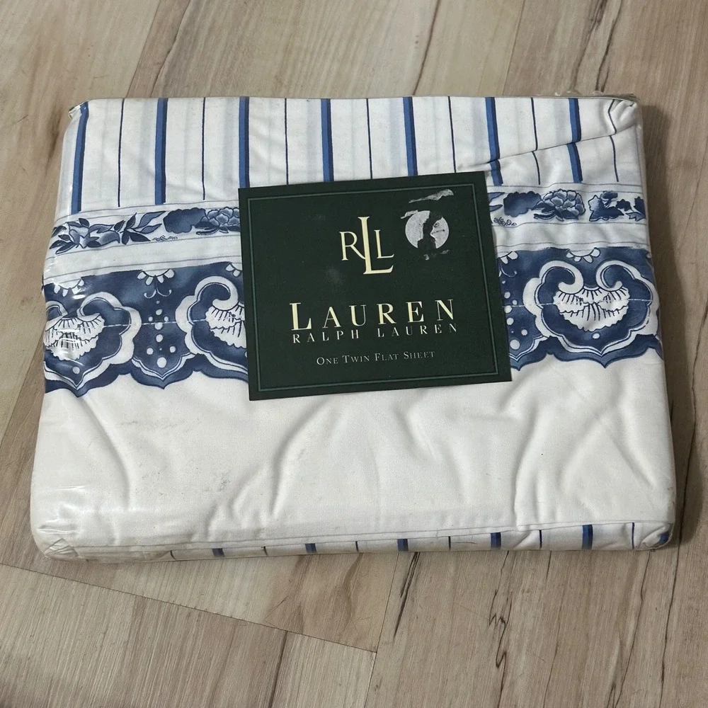 Vintage Ralph Lauren‎ Jonquil Blue Porcelain Twin Flat Sheet New